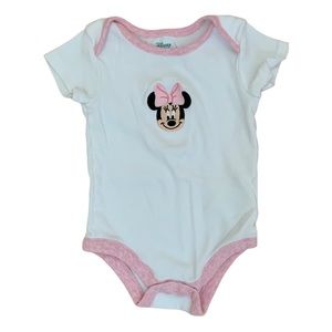 Disney Baby White Pink Bodysuit Embroidered Minnie Mouse Baby 0-6M